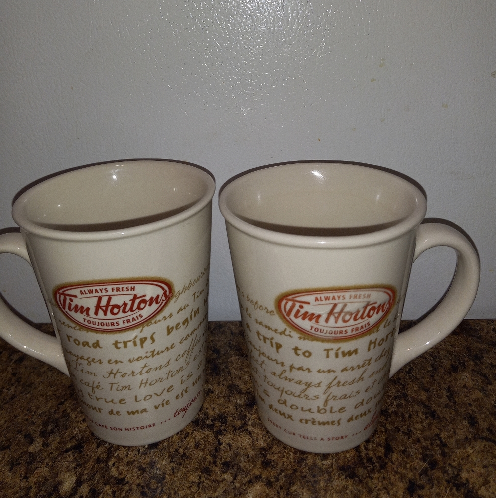 2 Tim Hortons Always Fresh, Beige Tims Mugs Limited Edition